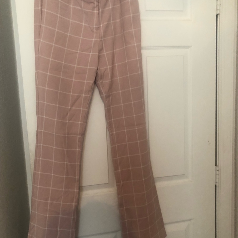 New York & Company Dusty Pink Windowpane Flare Pants